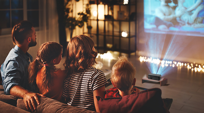 BP1 speaker projector hosting a family movie night