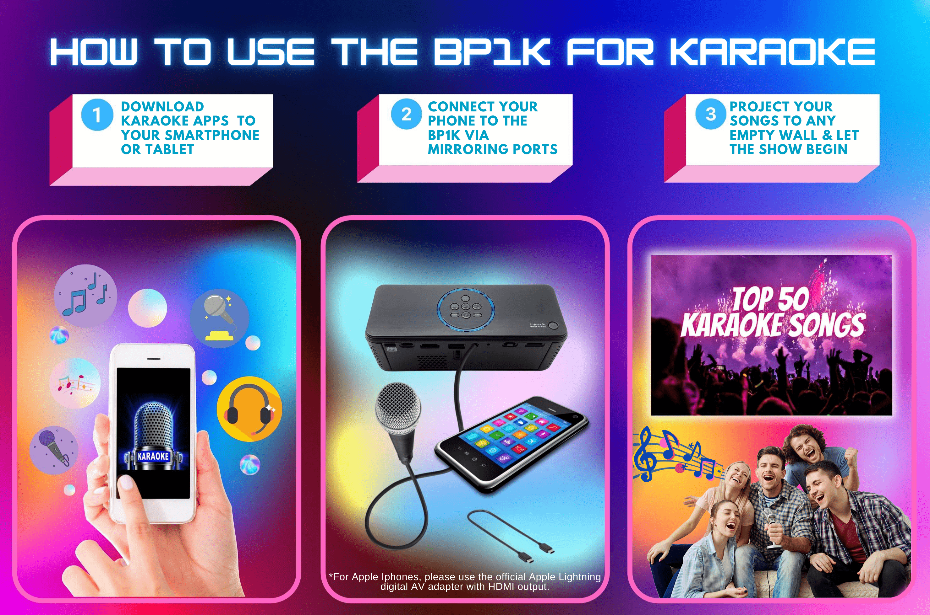  3 Easy Steps on how to use the AAXA BP1K for Karaoke.