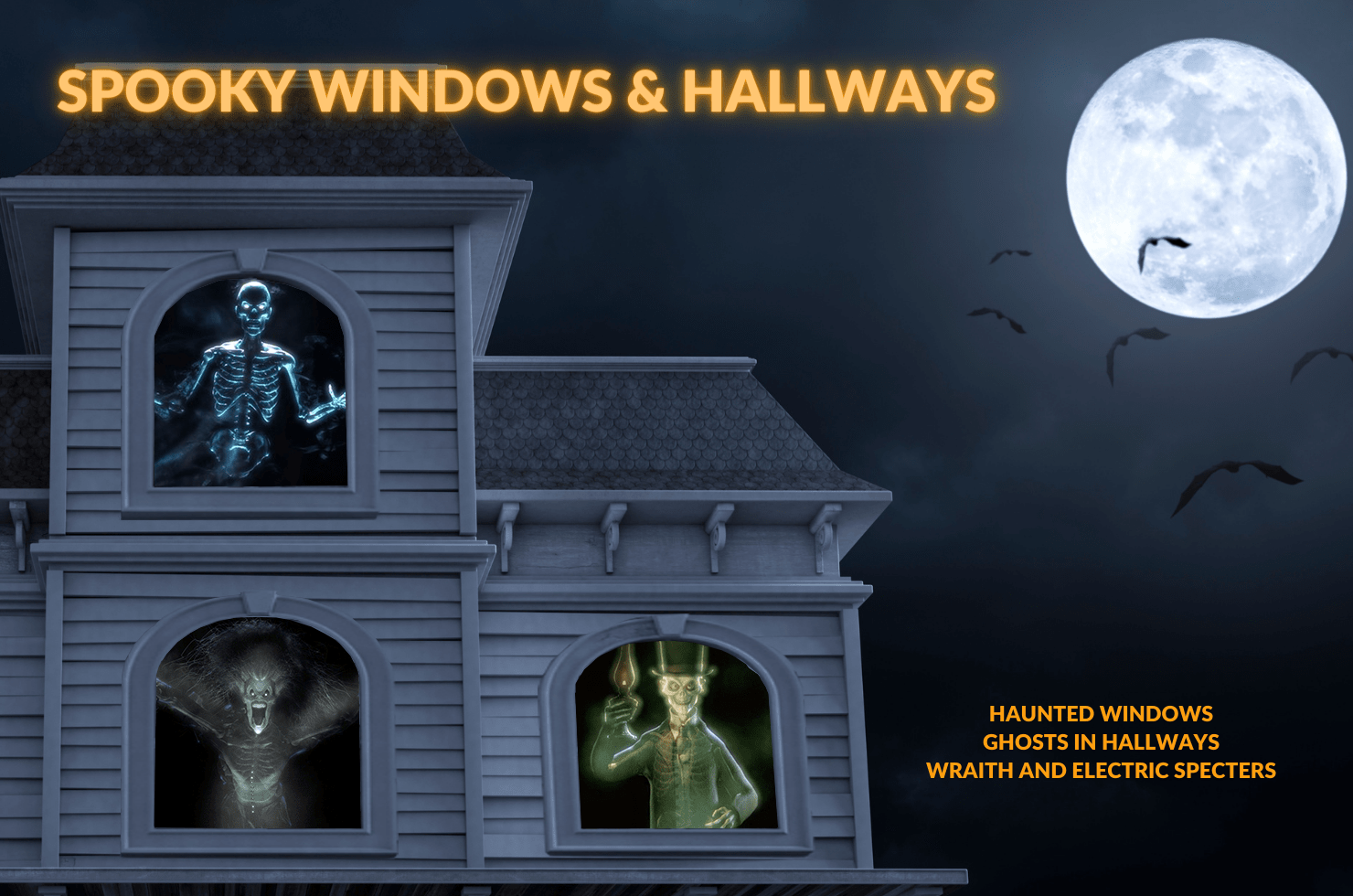 Image of a haunted house with Ghosts, Specters in the window, setup anywhere.