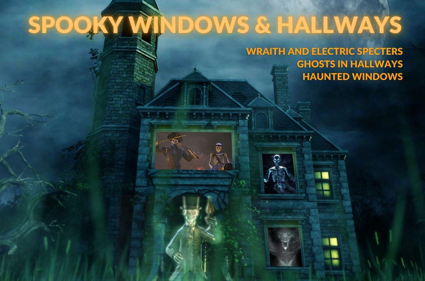 Image of a haunted house with Ghosts, Specters in the window, setup anywhere.