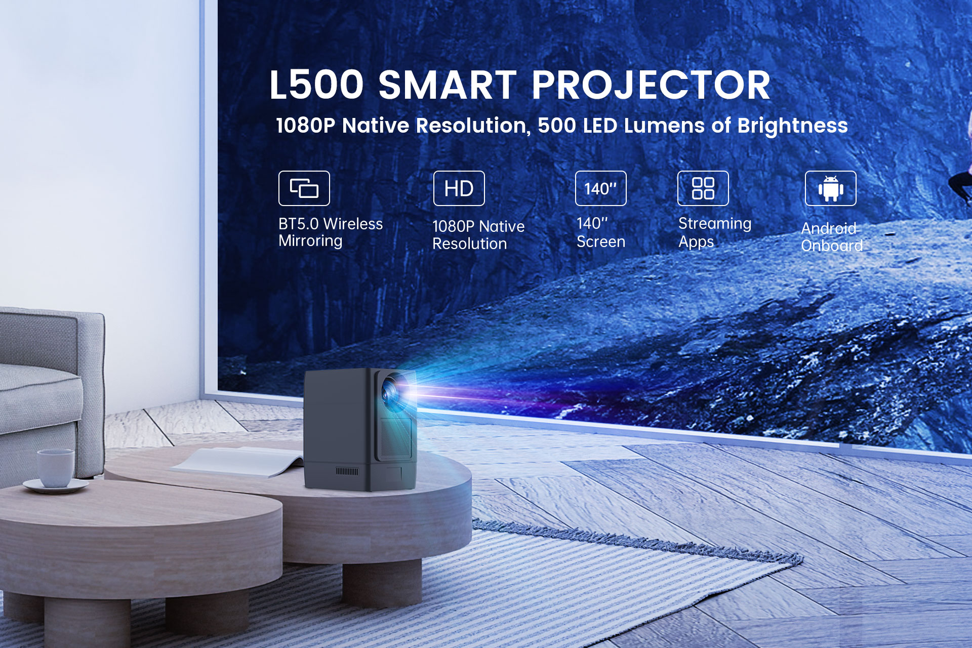 AAXA L500 Short Throw Mini Projector with WIFI and Android