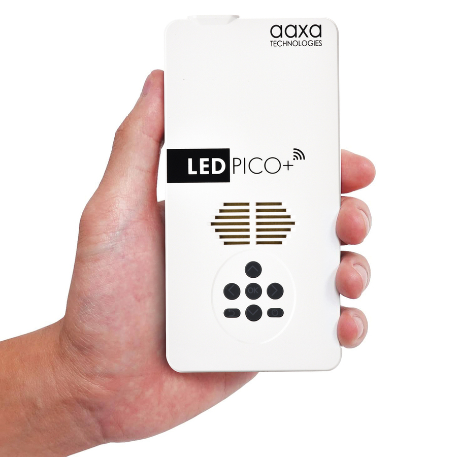 AAXA LED Pico+ MAX Projector held in a hand